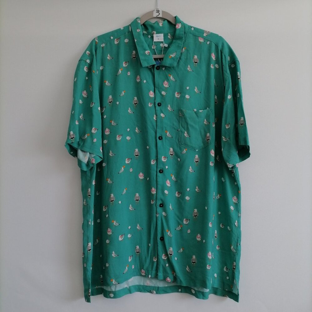 NWT Eubi Mens Turquoise Green Koala Print Cooling Seagull Summer Shirt Size XL